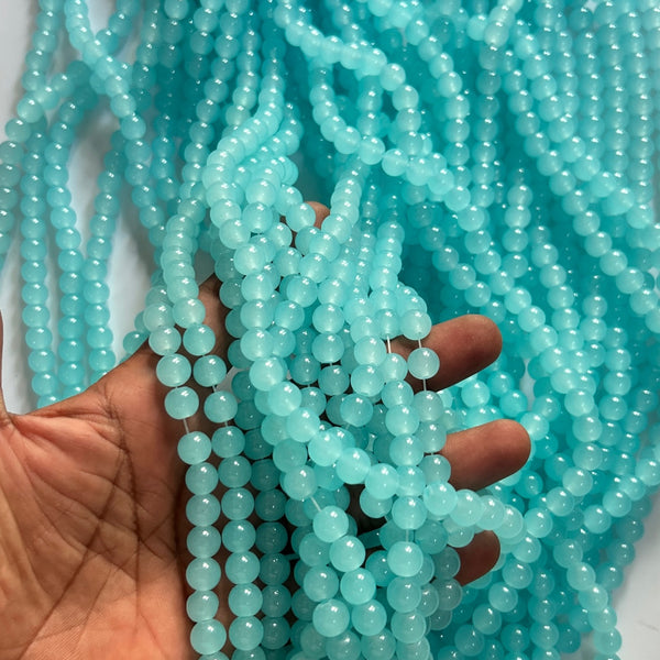 5 line aqua glass beads 8 mm