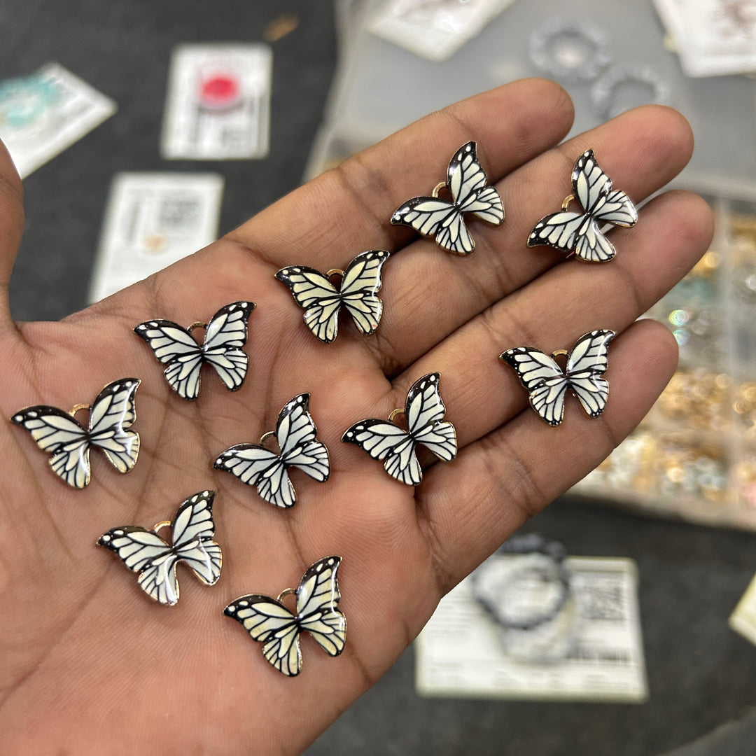 10 pcs black white butterfly charms